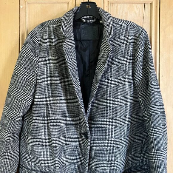 Levi's Women Houndstooth Cocoon Long Wool Blazer Jacket Size Medium Black FA EXC - Picture 4 of 12